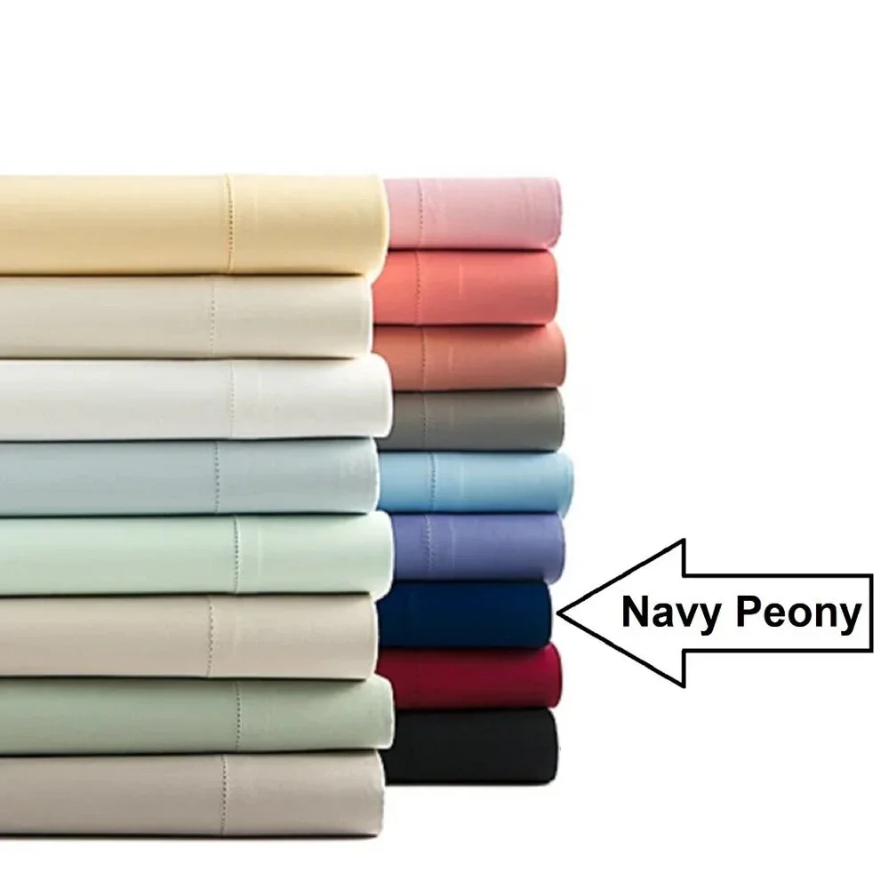 2 Charter Club Damask SOLID 550 TC Cotton KING Sheet Sets = SMOKE + NAVY PEONY